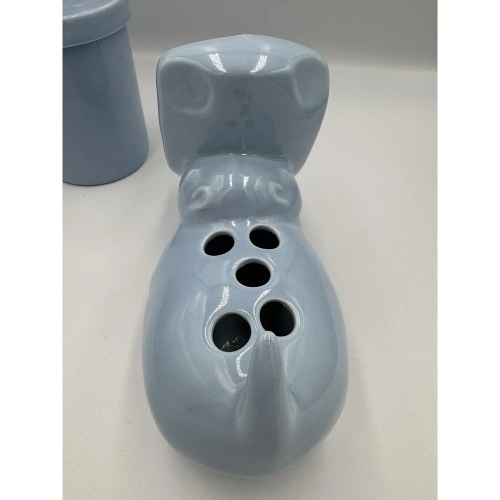 Vintage Blue Ceramic Hippo Soap Toothbrush‎ pen card Holder Cup Animal Bathroom